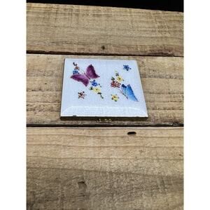 Vintage Guilloche Enamel Powder Compact With Butterfly And Flowers